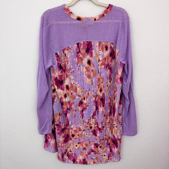 LOGO Lori Goldstein Womens Laine Button Blouse Top Size L Floral Sheer Purple - Picture 4 of 9